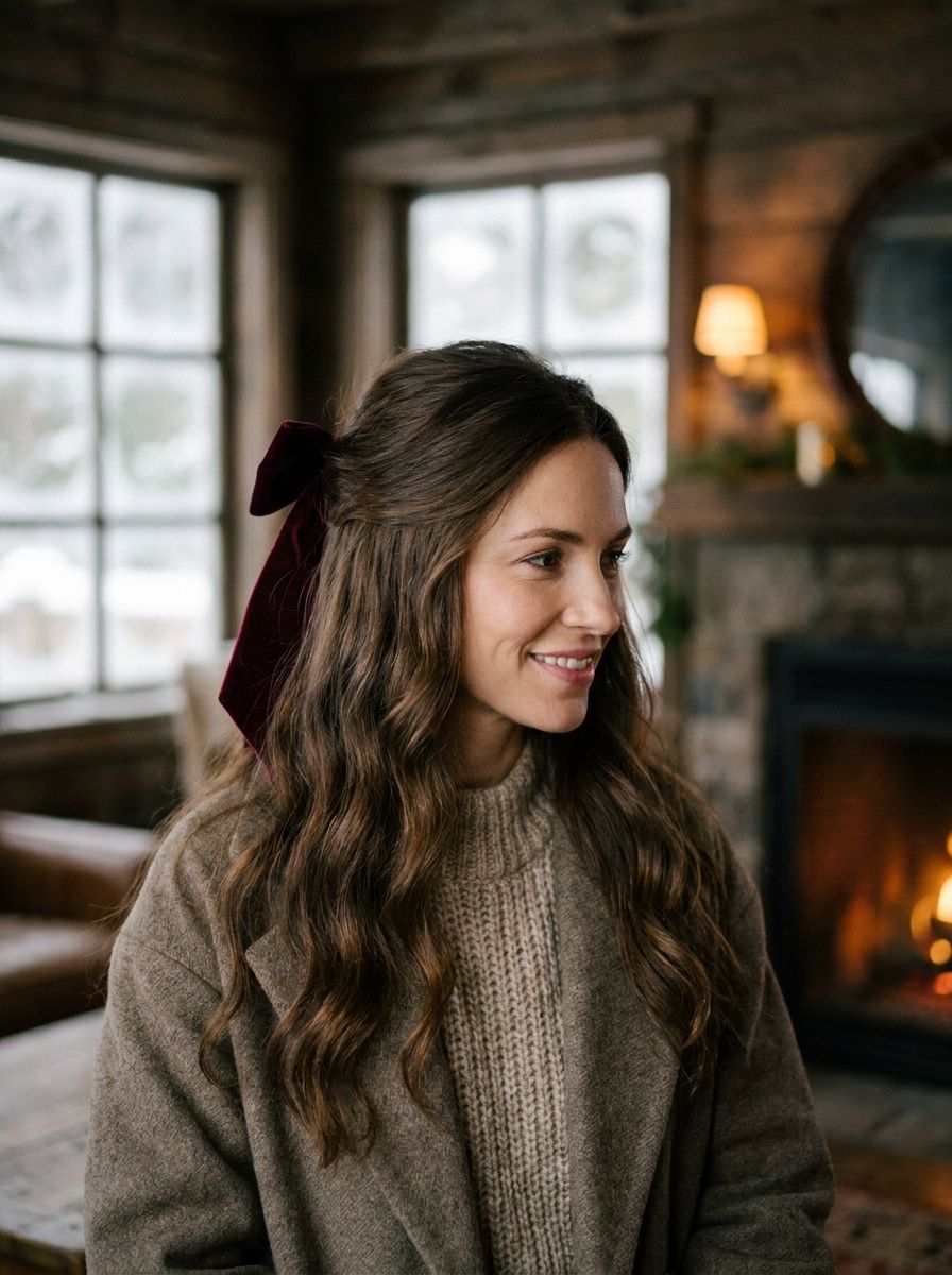 Half-Up mit Samtschleife - Winterfrisuren für lange Haare